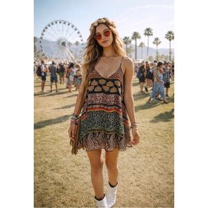 Show Me Your Mumu Floral Paisley Spaghetti Strap Chiffon Flowy Mini Dress XS